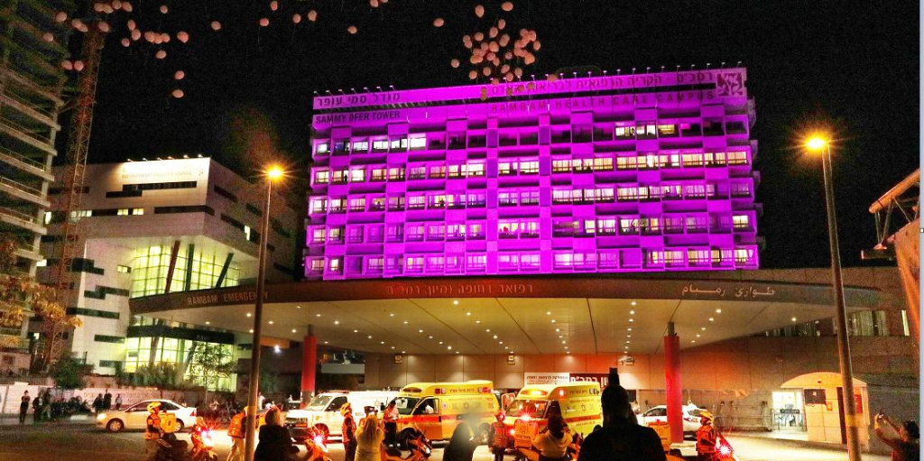 רמב"ם נצבע בוורוד כחלק מקמפיין מודעות לסרטן השד