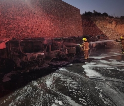 שריפת שש משאיות שמכילות סולר בעיר מג'אר